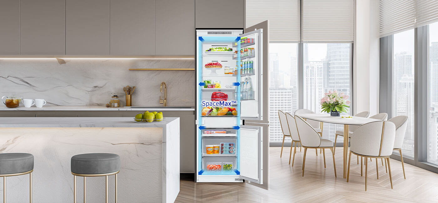 Lodówka do zabudowy brb70f26des0eo z technologią spacemax - sprawdź w Media Expert, jak cienkie ścianki ma i ile w niej miejsca Lodówka do zabudowy brb70f26des0eo z technologią spacemax - sprawdź w Media Expert, jak cienkie ścianki ma i ile w niej miejsca