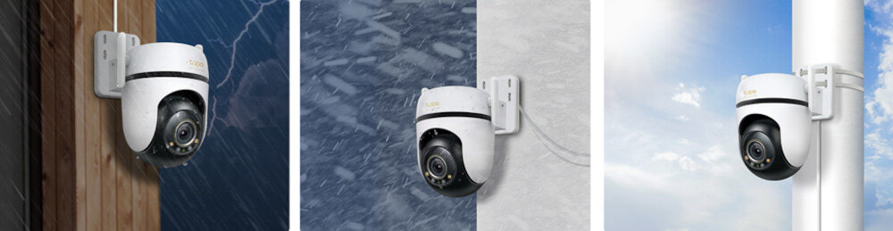 Kamera TP-LINK Tapo C530WS Zewnętrzna, WiFi, LAN, Kamera obrotowa kamera w trzech ujęciach w deszczu w słońcy podczas burzy klasa szczelności IP66 ochrona przed wodą kurzem trudnymi warunkami atmosferycznymi solidna obudowa chroni wnętrze ochrona przed wilgocią i pyłem temperatura pracy od -30 do +60°C monitoring zewnątrzny do użytku prywatnego i komercyjnego bezpieczeństwo>
</div>
</div>
</div>
<div class=