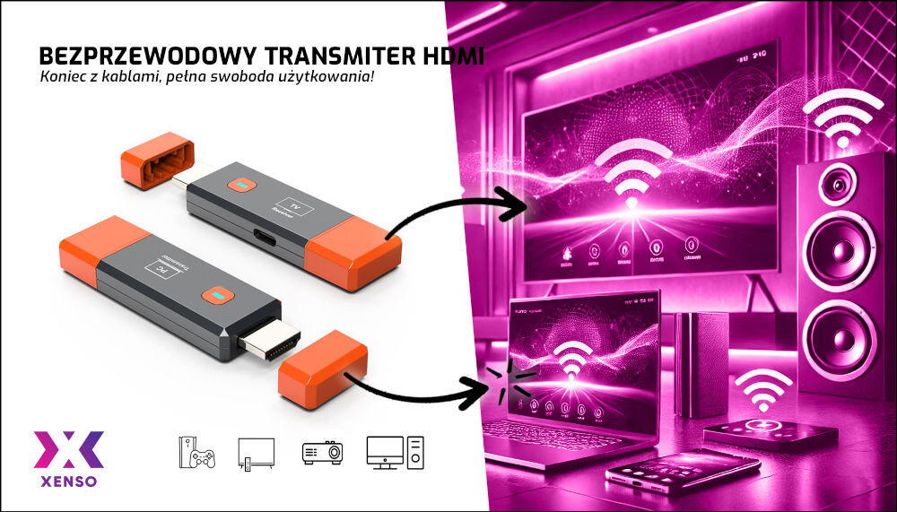 Transmiter HDMI XENSO HL50D - Transmiter HDMI bez kabli, transmiter, urządzenia na jednym ujęciu kompatybilne z urządzeniem