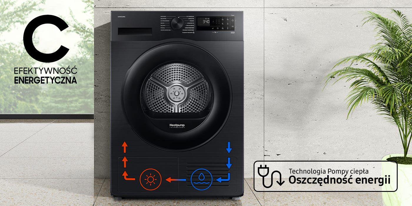 Suszarka Samsung dv90dg52a0abeo z pompą ciepła zapewniająca energooszczędne suszenie ubrań Suszarka Samsung dv90dg52a0abeo z pompą ciepła zapewniająca energooszczędne suszenie ubrań