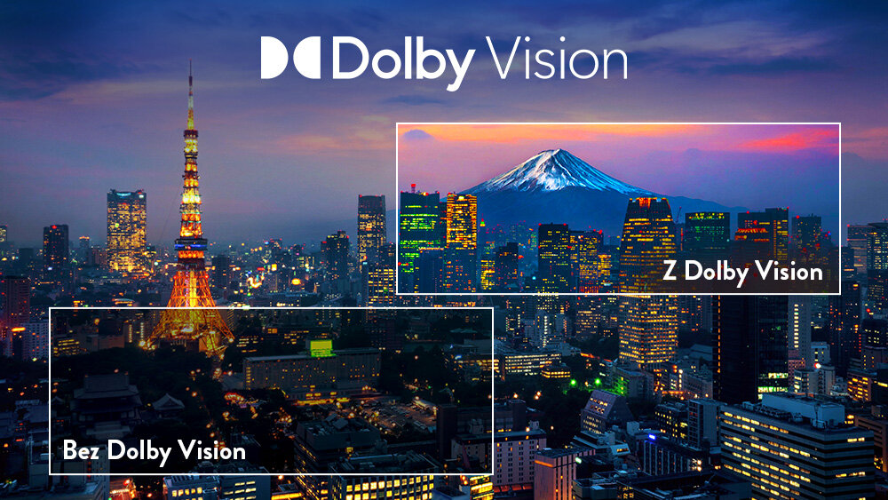 Telewizor JVC LT-65VD3500 - Kinowy obraz z Dolby Vision, obraz podzielony pokazujący obraz bez DOLBY Vision oraz z dolby Vision