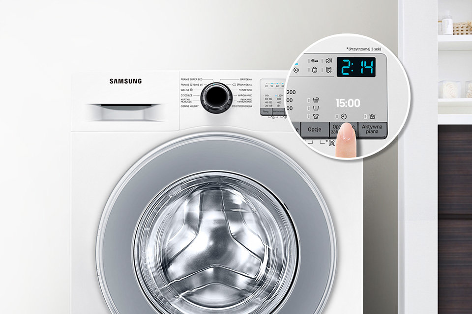 Samsung
Wygodne
rozwiązanie.
Ustaw
czas
zakończenia
prania Samsung
Wygodne
rozwiązanie.
Ustaw
czas
zakończenia
prania