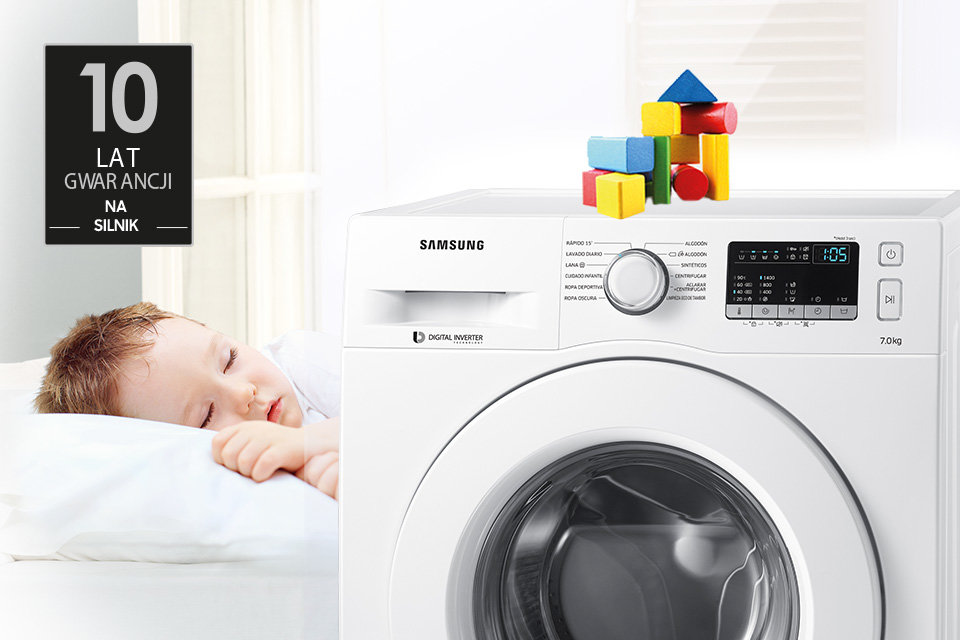 Samsung Silnik Digital Inverter. 10 lat gwarancji wytrzymałości Samsung Silnik Digital Inverter. 10 lat gwarancji wytrzymałości