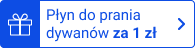 emblemat z niebieskim napisem płyn do prania dywanów za 1zł