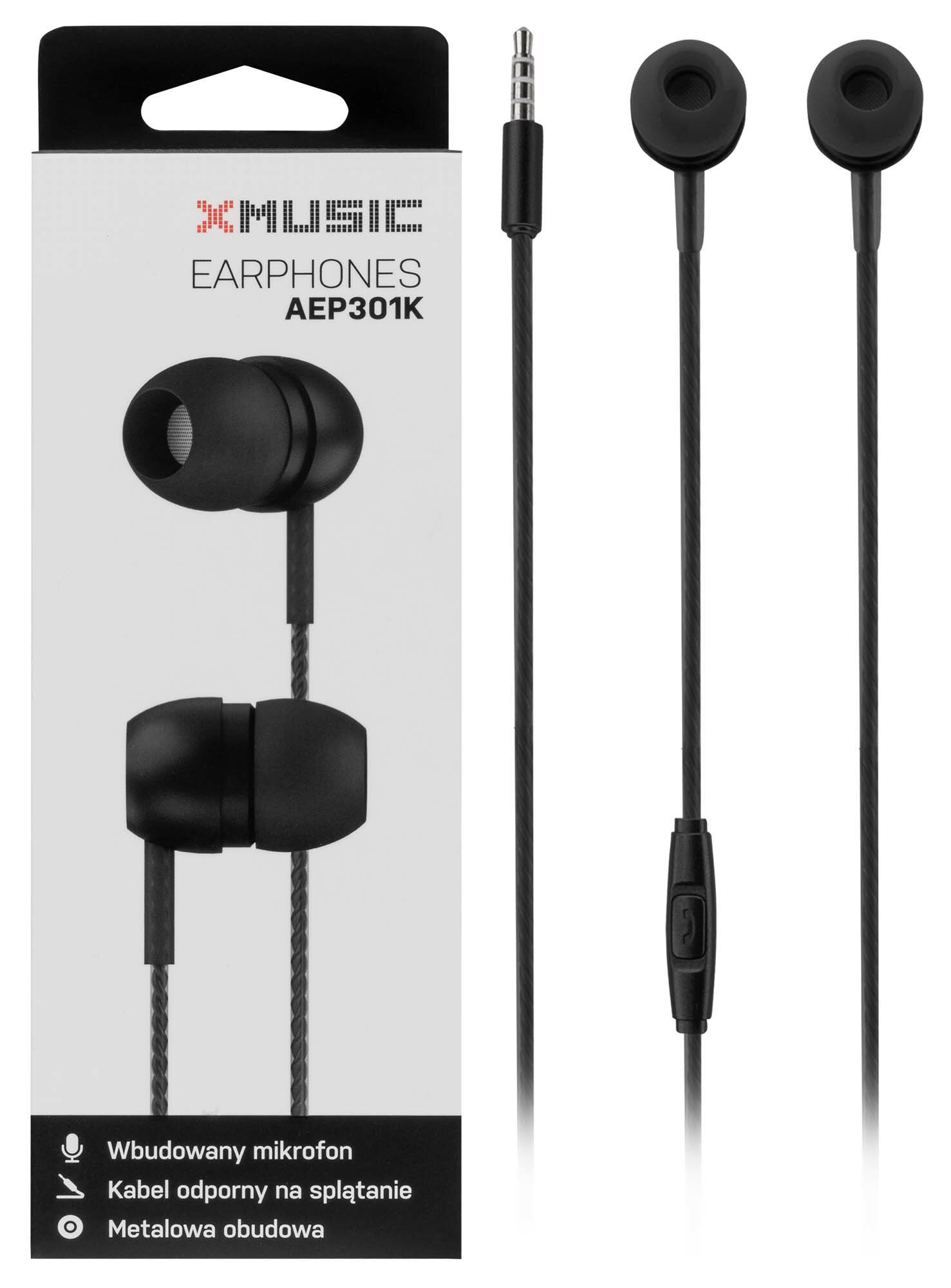 XMUSIC AEP301K Czarny Słuchawki dokanałowe - niskie ceny i opinie w Media  Expert