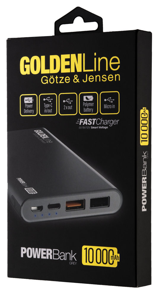 GÖTZE & JENSEN Golden Line PZMI11GPD Szary 10000 mAh 2xUSB USB-C Powerbank  - niskie ceny i opinie w Media Expert