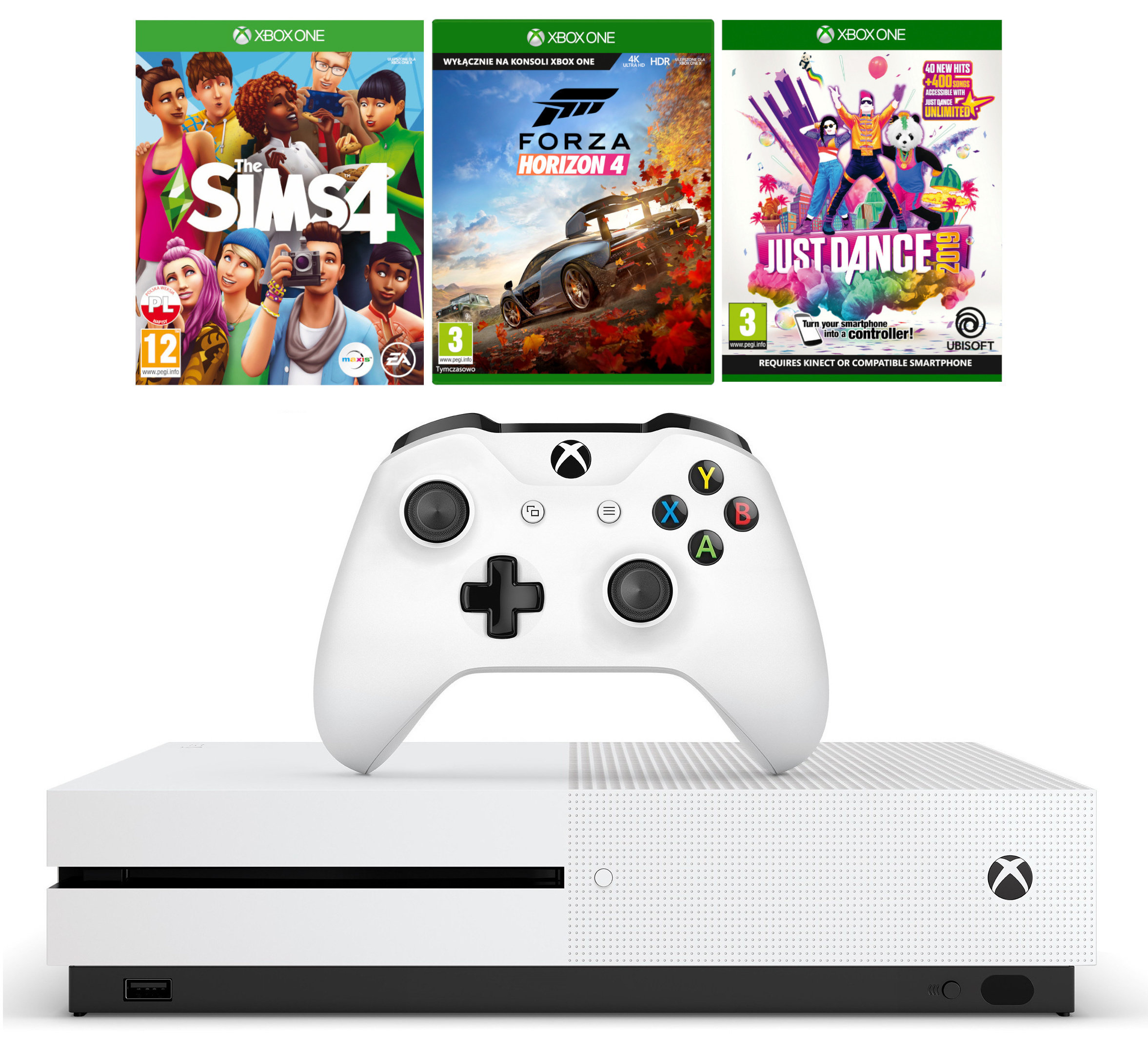 MICROSOFT Xbox One S 1TB + Forza Horizon 4 + Just Dance 2019 + The Sims 4  Konsola - niskie ceny i opinie w Media Expert