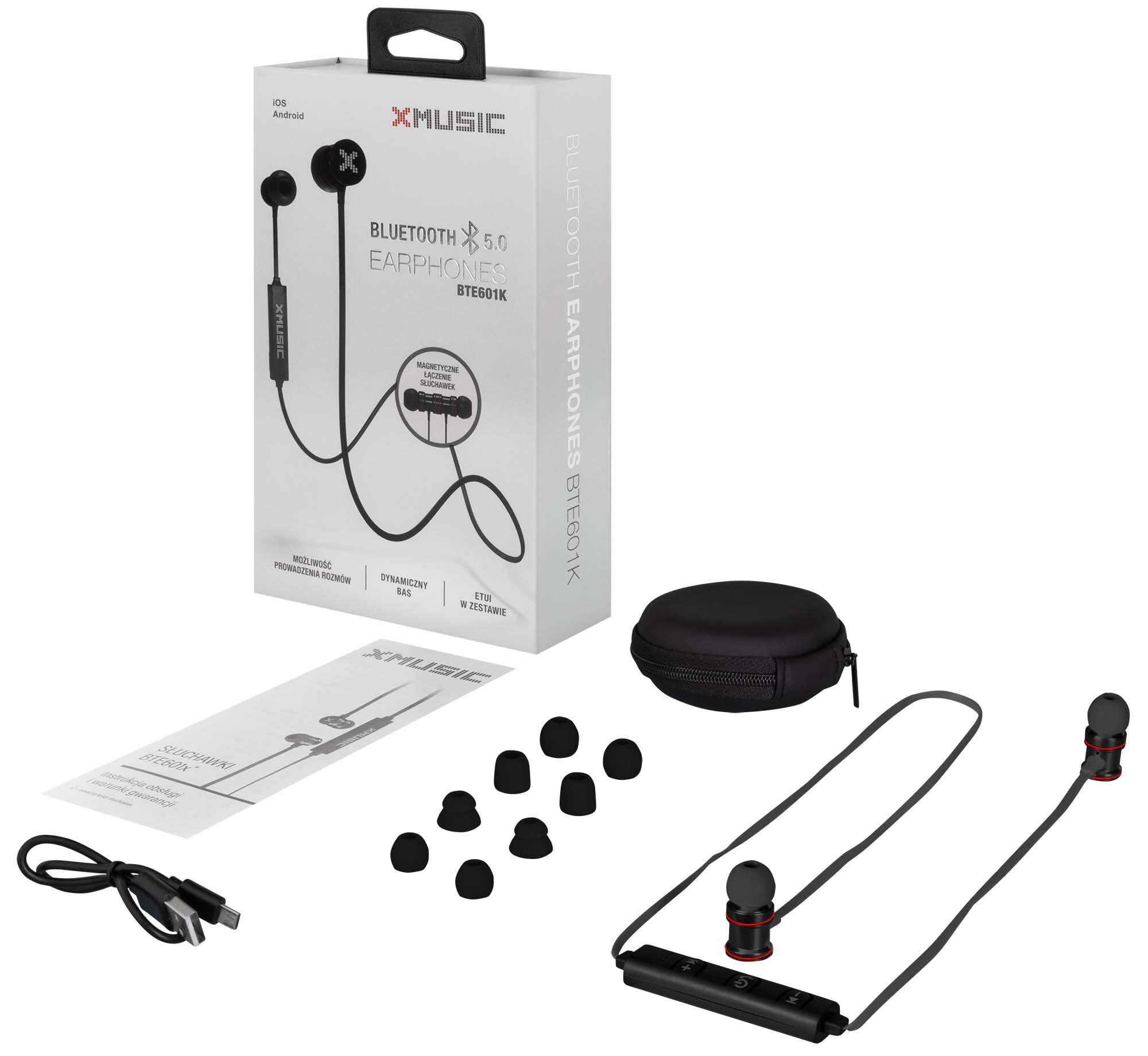 XMUSIC BTE601K Czarny Bluetooth Słuchawki dokanałowe - niskie ceny i opinie  w Media Expert