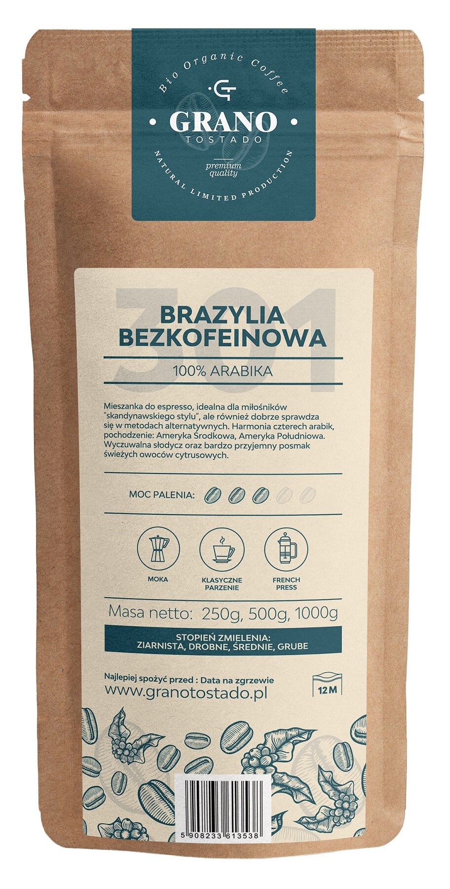 GRANO TOSTADO Brazylia Bezkofeinowa Arabica 1 kg Kawa ziarnista - niskie  ceny i opinie w Media Expert