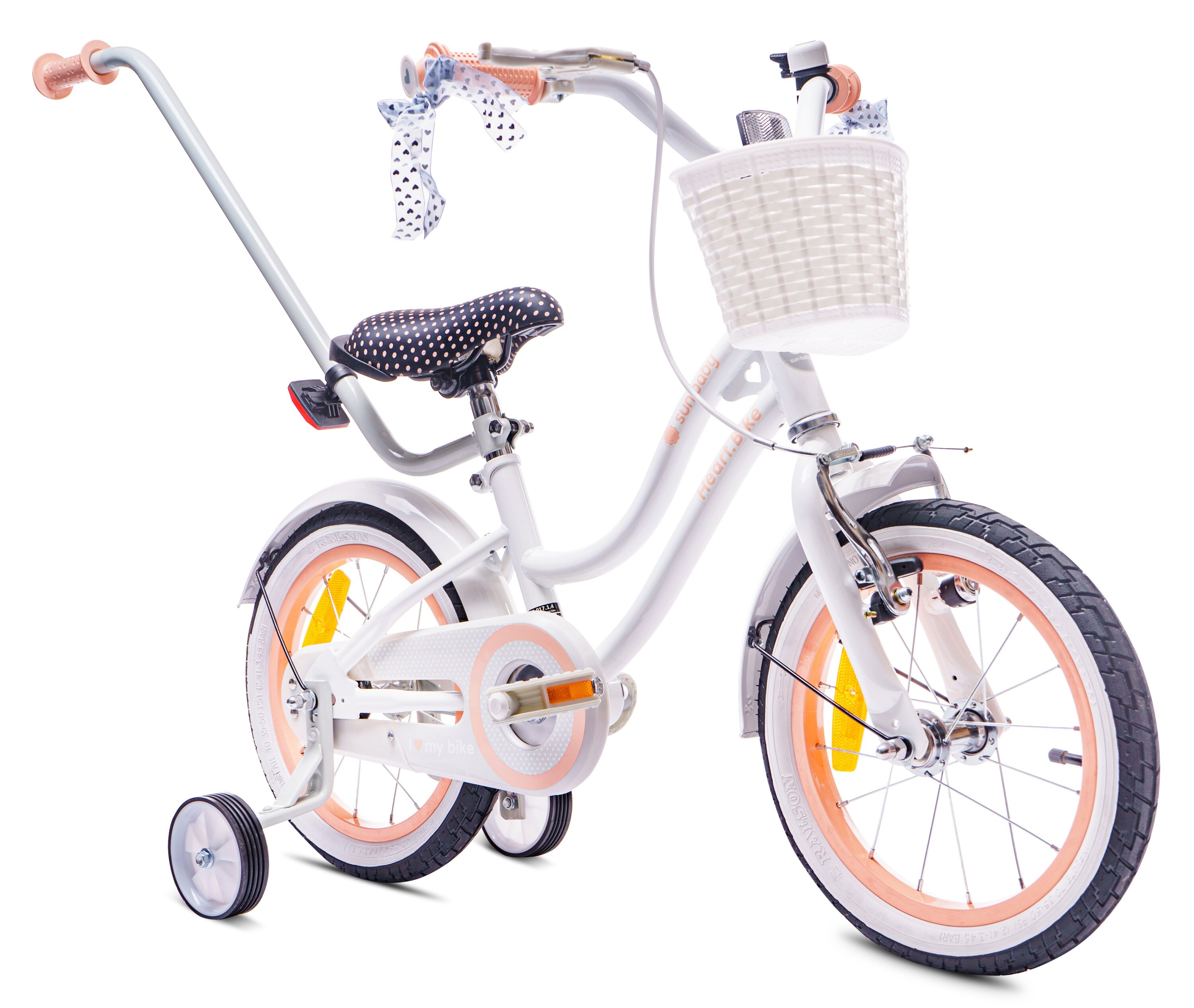 SUN BABY Heart Bike 14 cali dla dziewczynki Biało-morelowy Rower dziecięcy  - niskie ceny i opinie w Media Expert