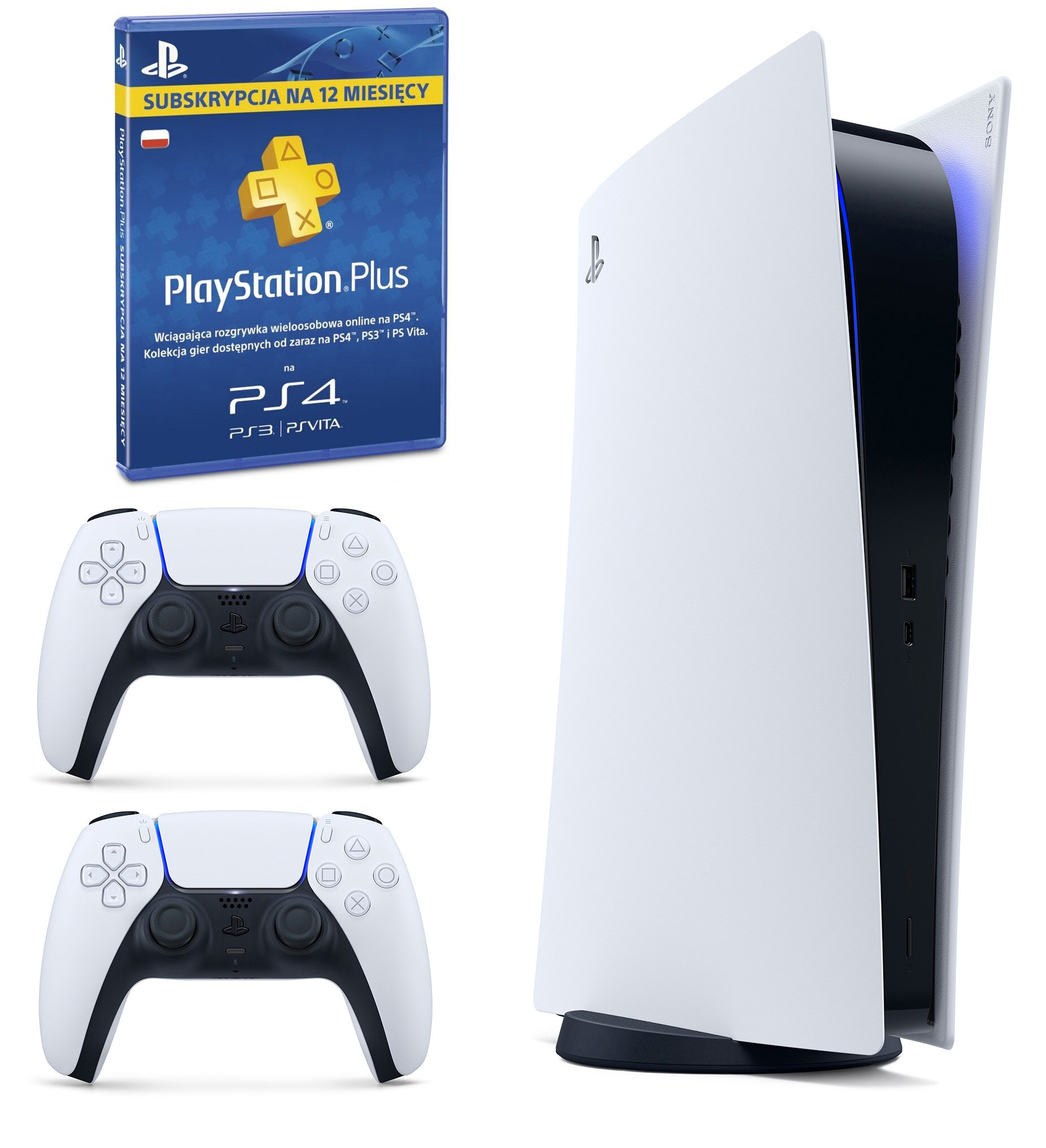 SONY PlayStation 5 Digital + Kontroler DualSense Biały + PlayStation Plus  365 dni Konsola - niskie ceny i opinie w Media Expert
