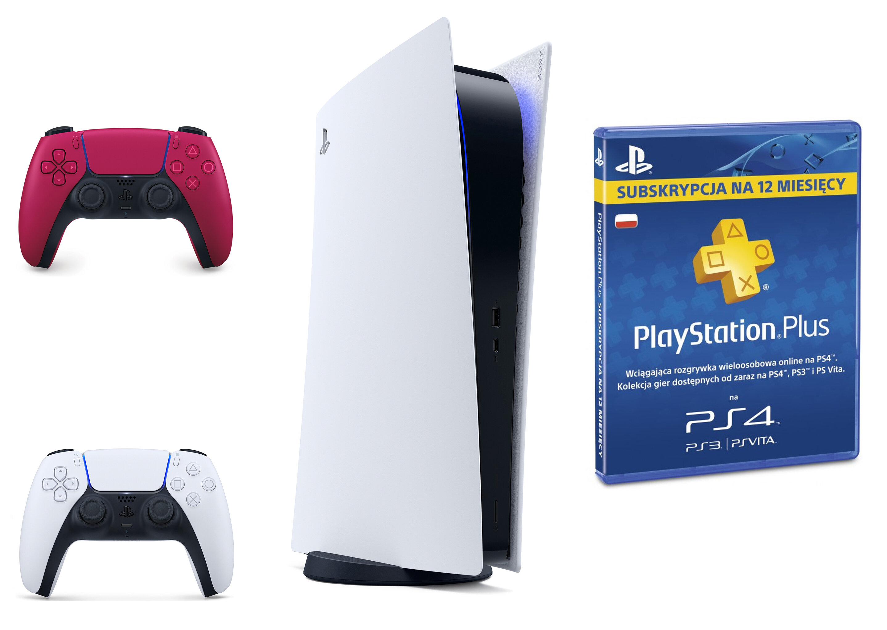 SONY PlayStation 5 Digital + Kontroler DualSense Czerwony + PlayStation Plus  365 dni Konsola - niskie ceny i opinie w Media Expert