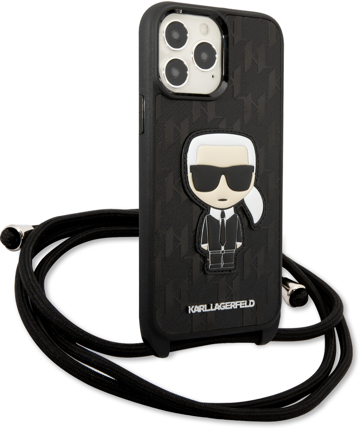 Karl Lagerfeld, KL Monogram iPhone 13 Pro Wallet Case, Man, Black, Size: One Size