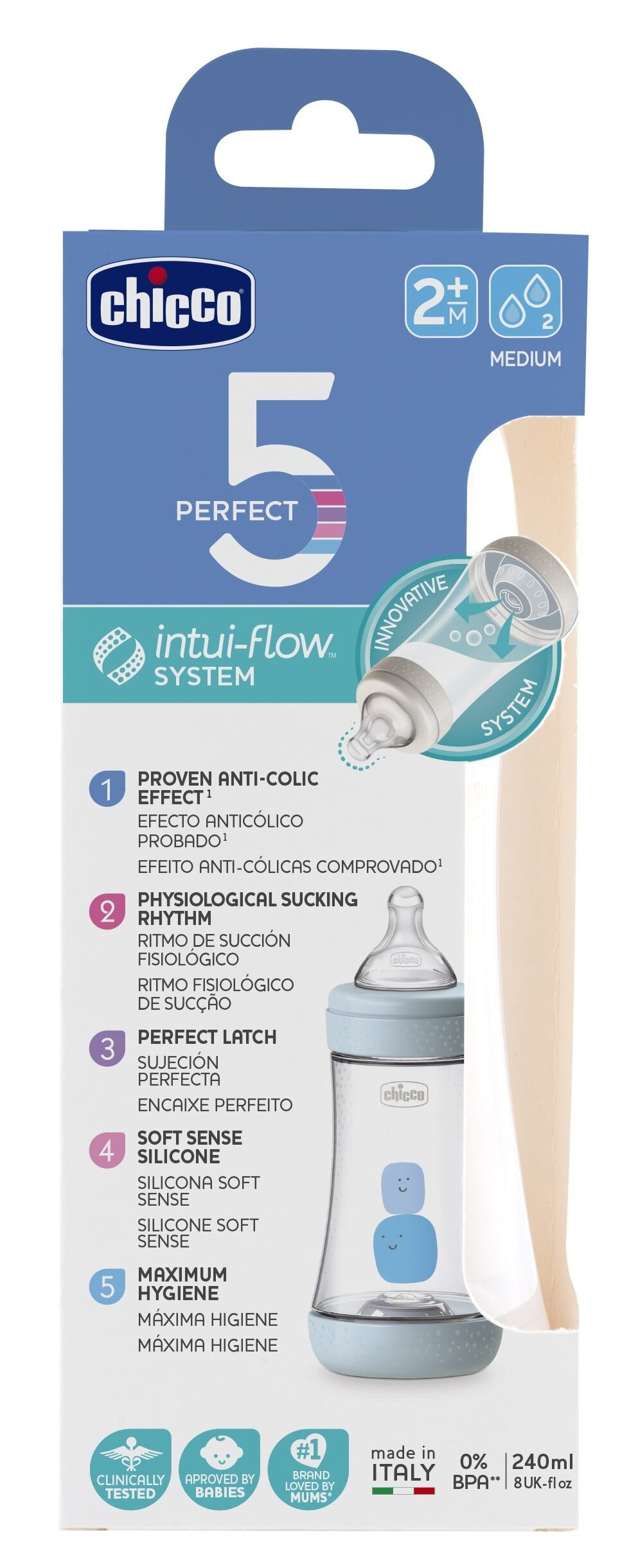 Chicco PERFECT 5 Biberon 240 ml -Flusso Medio 1 pz