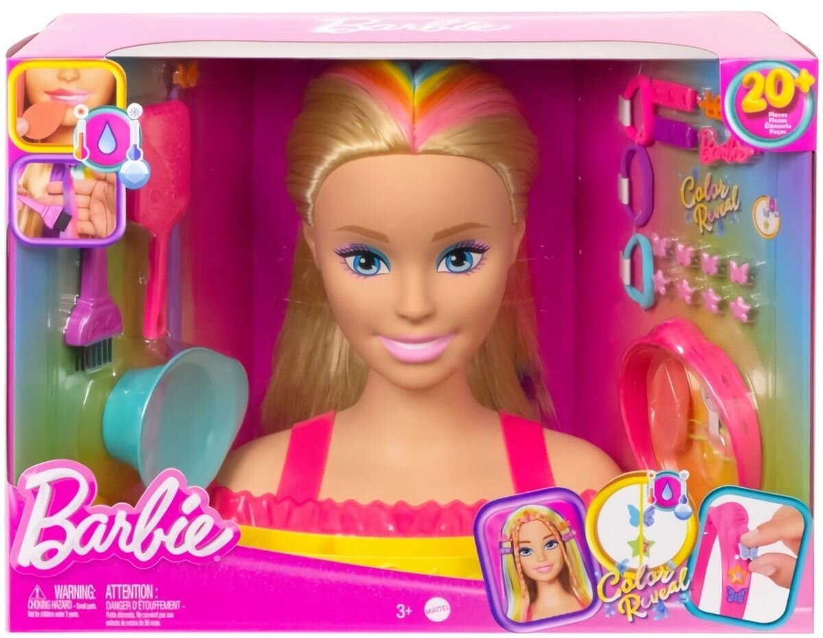 Barbie Color Reveal Głowa do stylizacji Neonowa tęcza Blond włosy HMD78  Lalka - niskie ceny i opinie w Media Expert