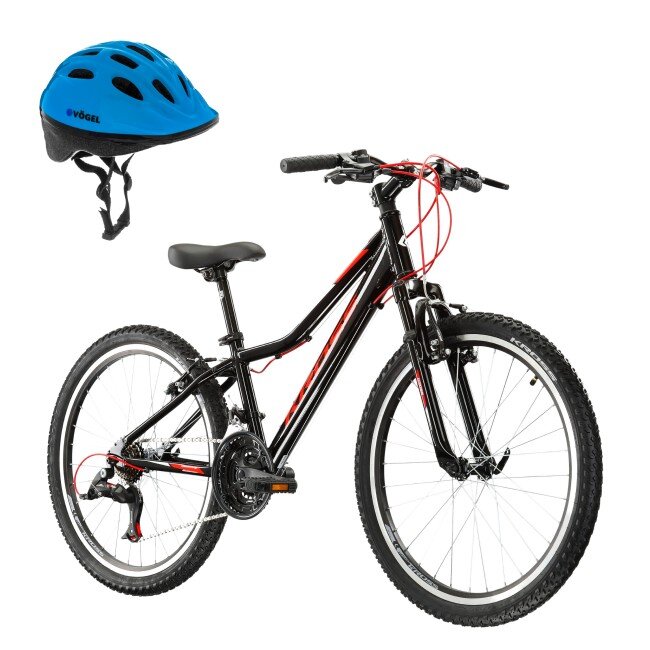 KROSS Esprit Junior 1.0 24 cale dla chłopca Czarno-czerwony + Kask rowerowy  VÖGEL VKA-920B Niebieski dla Dzieci (rozmiar XS) Rower młodzieżowy - niskie  ceny i opinie w Media Expert