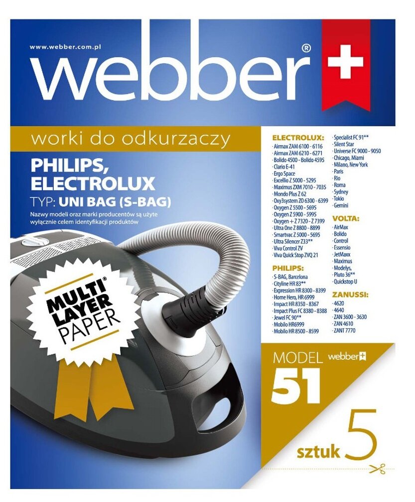 WEBBER 51 (5 sztuk) Worek do odkurzacza - niskie ceny i opinie w Media  Expert