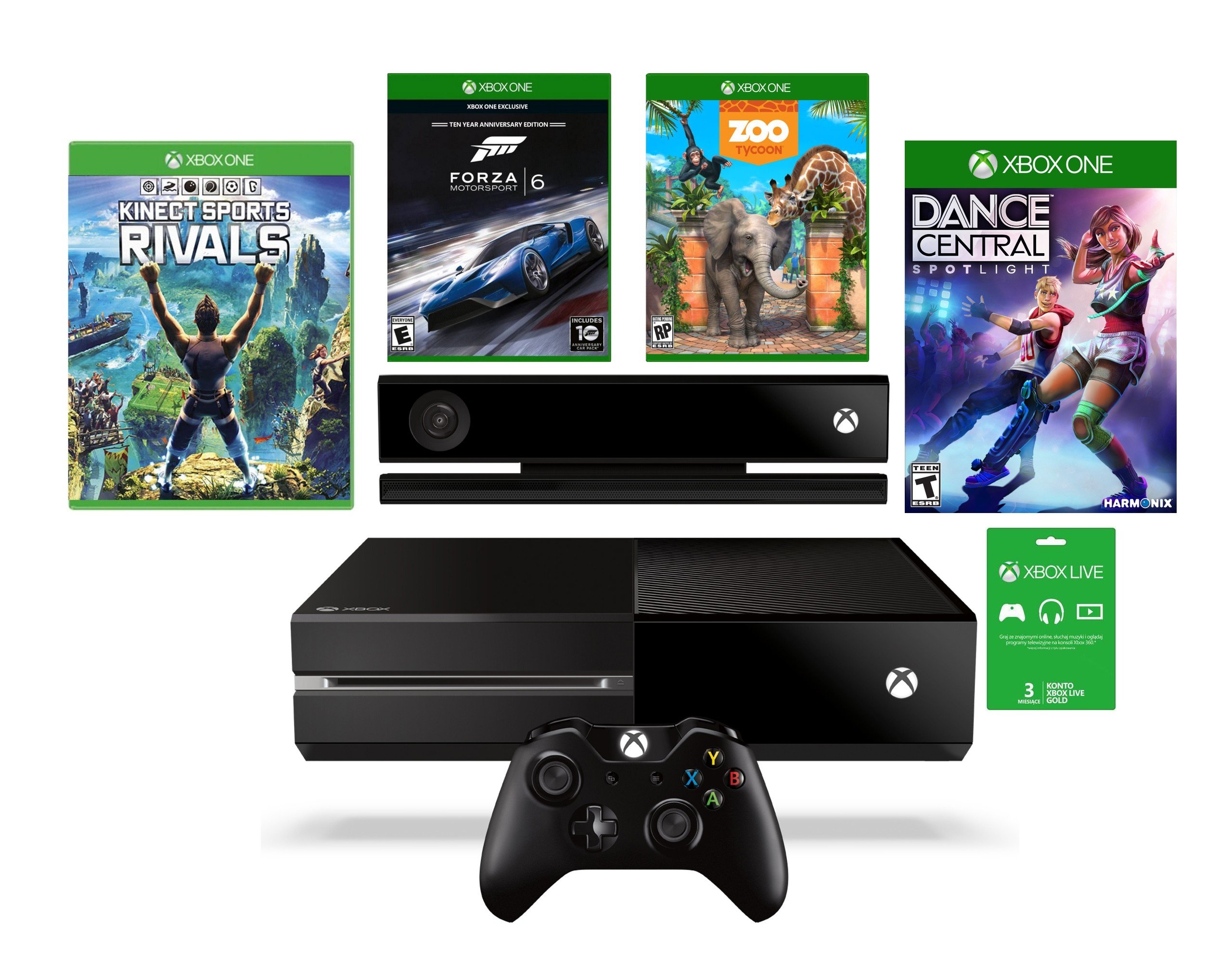 MICROSOFT XboxONE 500GB Kinect + Gra Dance Central Spotlight + Gra Sports  Rivals+ Gra Zoo Tycoon + Forza Motorsport 6 + Xbox Live 3 miesiące Konsola  - niskie ceny i opinie w Media Expert