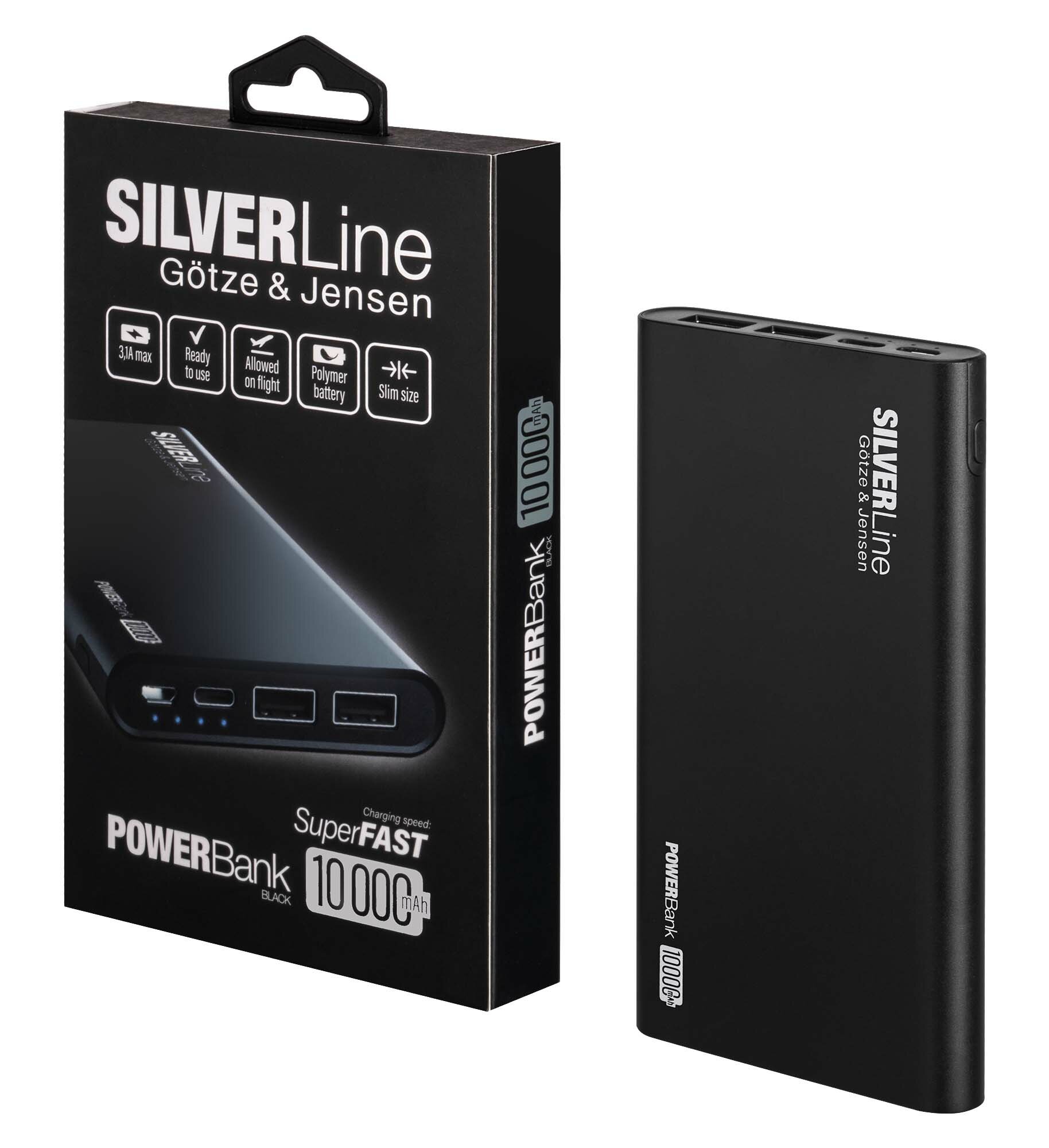 GÖTZE & JENSEN Silver Line PZMI11K Czarny 10000mAh 2xUSB USB-C Powerbank -  niskie ceny i opinie w Media Expert