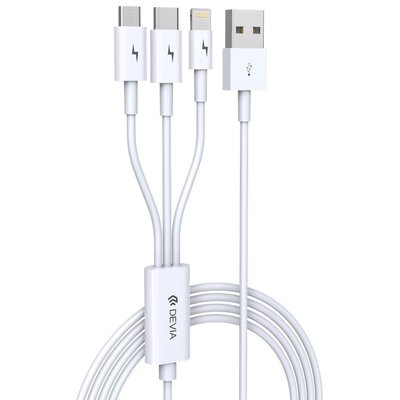 Фото - Кабель Devia Kabel USB - Micro USB/USB-C/Lightning  3w1 2A 1.2 m Biały 