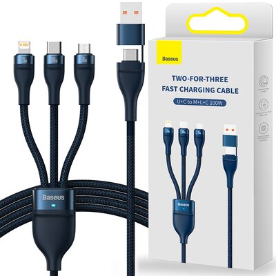 Фото - Кабель BASEUS Kabel USB/USB-C - Micro USB/Lightning/USB-C  Flash II 100W 1.5 m Nie 