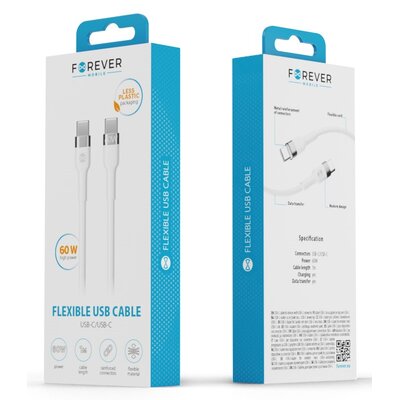 Zdjęcia - Kabel TelForceOne  USB-C - USB-C FOREVER Flexible 60W 1 m Biały 