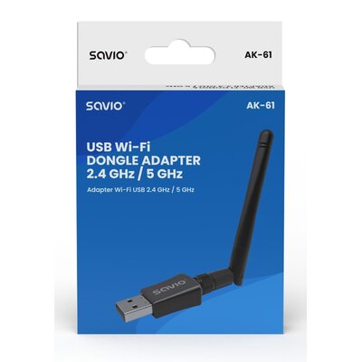 Zdjęcia - Urządzenie sieciowe SAVIO Karta sieciowa  AK-61 USB-A, Zewnętrzna, 2.4 / 5 GHz 