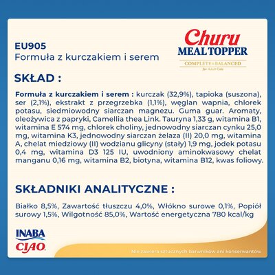 Zdjęcia - Karma dla kotów INABA Przysmak dla kota  Churu Meal Topper Kurczak z serem  Churu (4 x 14 g)