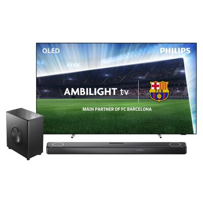 Telewizor PHILIPS 65OLED769 65" 4K 120 TitanOS TV Ambilight x3 Dolby Vision Dolby Atmos HDMI 2.1 + Soundbar PHILIPS TAFB1 10 + Subwoofer PHILIPS Fidelio TAFW1/10 Czarny